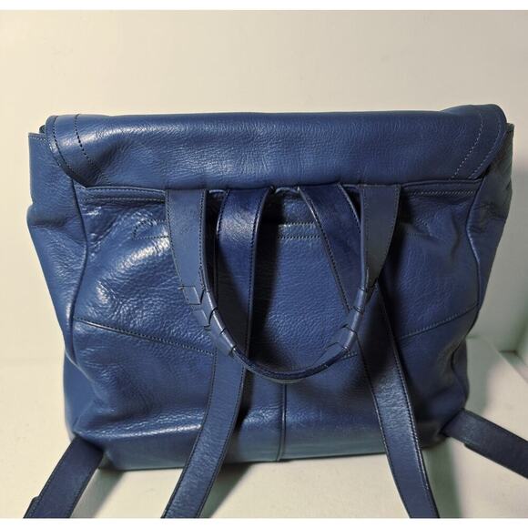 Cole Haan Felicity Pebbled Leather Backpack Multi Pocket & Woven Zip Detail Blue - Picture 2 of 14
